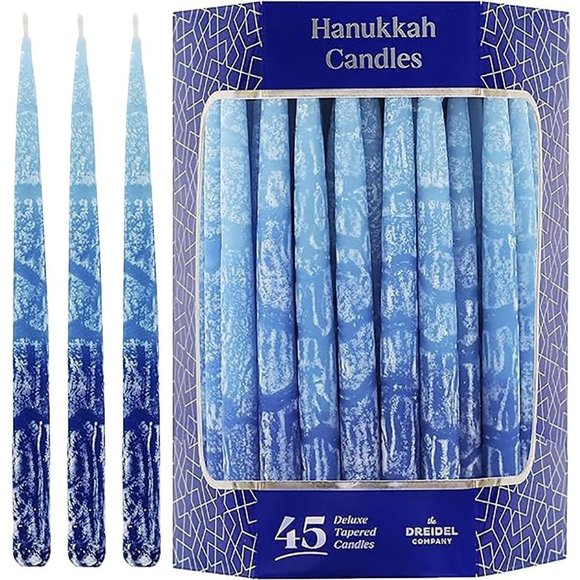 Hanukkah Multi Blue Hued Frosted Deluxe Tapered Chanukah Candles - Picture 1 of 5